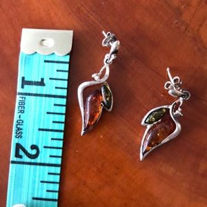 Real silver with Baltic Amber (red and green)